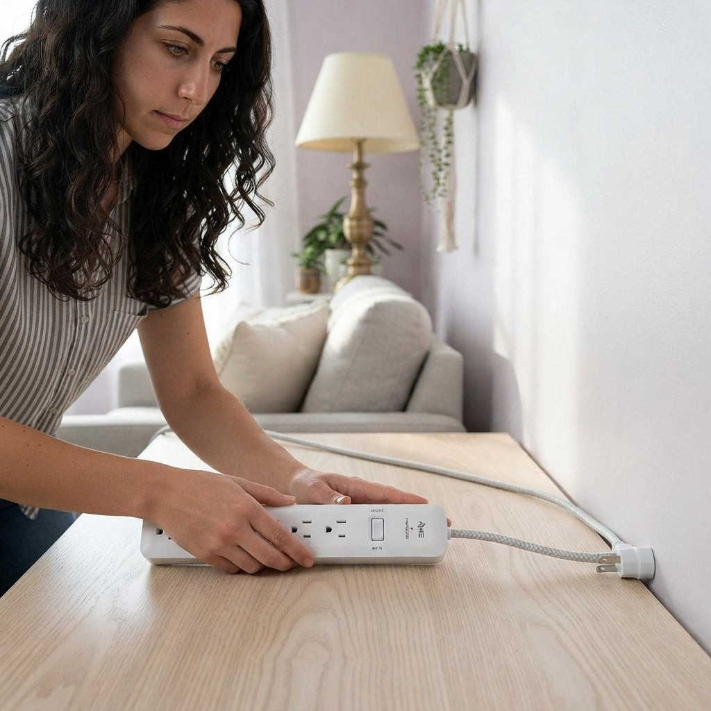 KMC 6-Outlet Surge Protector Power Strip 4 ft cord 2-Pack 1080J Power Surge Protector 4-Foot Long Braided Extension Cord with Multiple Outlets Power Strip Surge Protector 6 Power Outlet Flat Plug